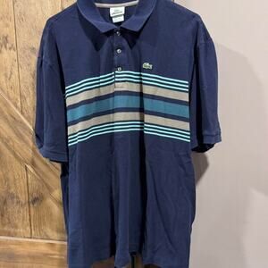 Lacoste Men’s Striped Polo Shirt Navy Blue – Size 9 (2XL)